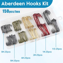 Aberdeen Fishing Hook Set,150pcs Crappie Hooks Long Shank Jig Fishing Hooks Offset Light Wire Fishing Hooks High Carbon Steel Freshwater Bass Catfish Trout