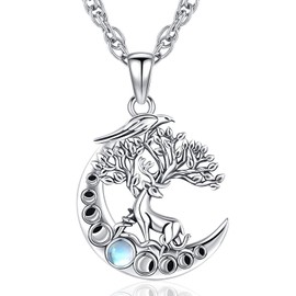 Aniu Deer Necklace Deer on the Crescent Moon Necklace Sterling Silver Deer Fawn Necklace Moon Necklace Moonstone Animal Jewelry Gifts for Women Girls