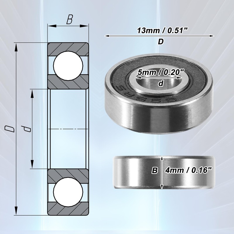 ACROPIX 695-2RS 5x13x4 mm Double Rubber Shielded Silver Tone Single