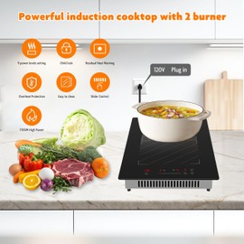 MOCIFI 12 Inch Induction Cooktop 2 Burners, 1700W Built-in & Countertop Electric Stove with Plug, Slide Control, 9 Power Levels, Timer & Child Lock, 120V for Fast Heating