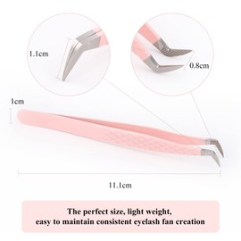 One-Piece Tweezers for Eyelash Extensions, Pink Stainless Steel Curved Tip, Professional Eyelash Tweezers, Striped FADVAN (Olecranon Clip)