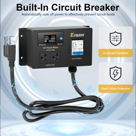 AC Power Meter, 120/240 VAC NEMA 5-15P to NEMA 5-20R Outlet with Breaker & Voltmeter, Dual Socket LCD Digital Real-Time Display, Multifunction Monitor Outlet, Ideal for RVs, Generators, 15 A