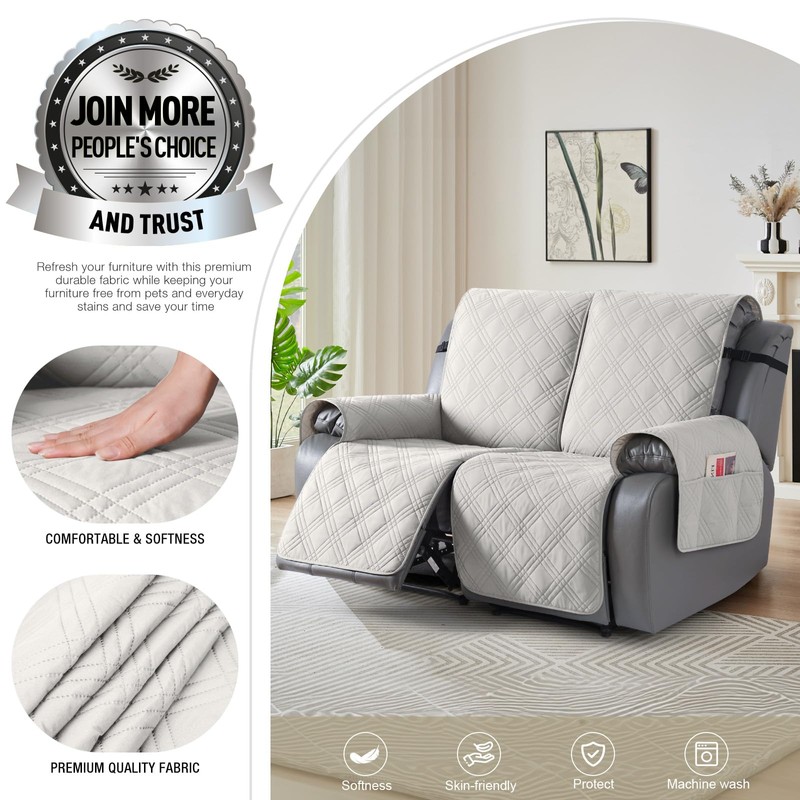 TAOCOCO 100% Waterproof Loveseat Recliner Cover with Straps, Split Loveseat