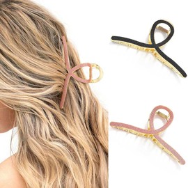 Fashey Large Hair Claw Clips Shiny Hair Claws Nonslip Metal Hair Clips Strong Hold Hair Jaw Clips Hair Accessories for Women and Girls(Pack of 2)