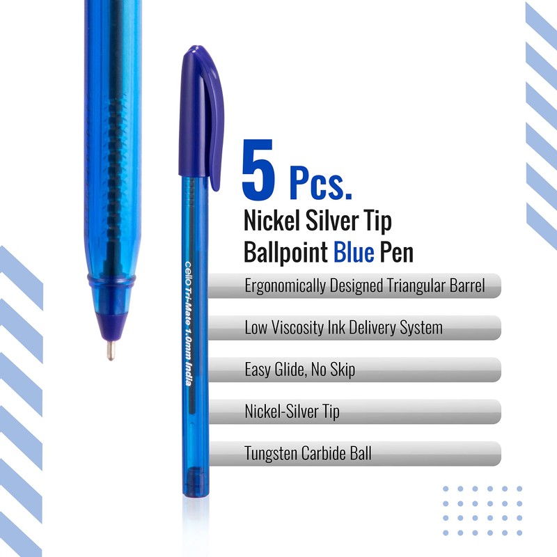 Cello Ballpoint Pens, Tri-Mate Medium Point Biros Multipack Pens |