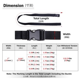 Azarxis Black Nylon Webbing Strap 25 mm 38 mm with Adjustable Buckles, Luggage Strap Packing Strap, Pack of 4 (Black - 25 mm, 1 m)