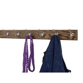 PegandRail Oak Coat Rack with Satin Nickel Hat and Coat Style Hooks (Walnut, 30.5" x 3.5" with 6 Hooks)