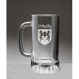 O'Reilly Irish Coat of Arms Glass Beer Mug (Sand Etched)