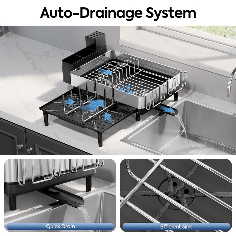 Urackify Dish Drying Rack for Kitchen Counter - Stainless Steel