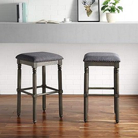 Roundhill Furniture Arnhem Wood Upholstered Bar Stools, Set of 2, Gray