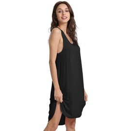 GYS Women's Bamboo Viscose Sleeveless Nightgowns Soft Scoop Neck Wide Strap Knit Sleepshirts, Black, Large