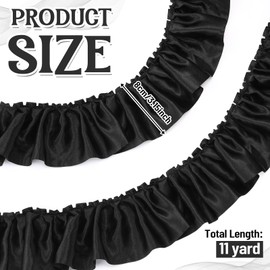 FineCheer 11 Yards Black Satin Ruffle Ribbon Christmas Tree Lace Trim Decoration 3.15 Inch Satin Ribbon Wide Pleated Edge Vintage Fabric Ruffle Trim Edge for Sewing Craft Headwear DIY Wedding Bridal