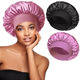 vidsel 2pcs Satin Bonnets for Women, Silk Hair Bonnet for Sleeping, Wide Soft Band Large Silky Sleep Cap for Curly Hair Braids