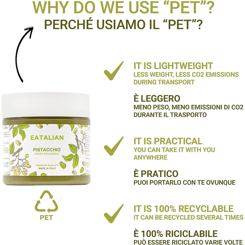 EATALIAN by AMZ BETTER Pistachio Cream, 7oz/200 gr, Spreadable Pistachio