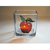 Red Apple Hand Painted Stained Glass Square Candle Holder Home