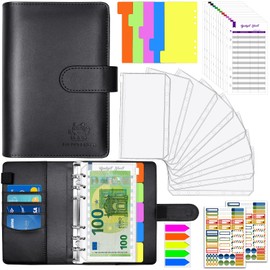 Aocii Budget Planner, Budget Binder A6, Money Organiser, Bug Planner with Films, Financial Planner, Household Book with Money Compartments, Envelope Method, Cash Stuffing Set with Magnetic Buckle