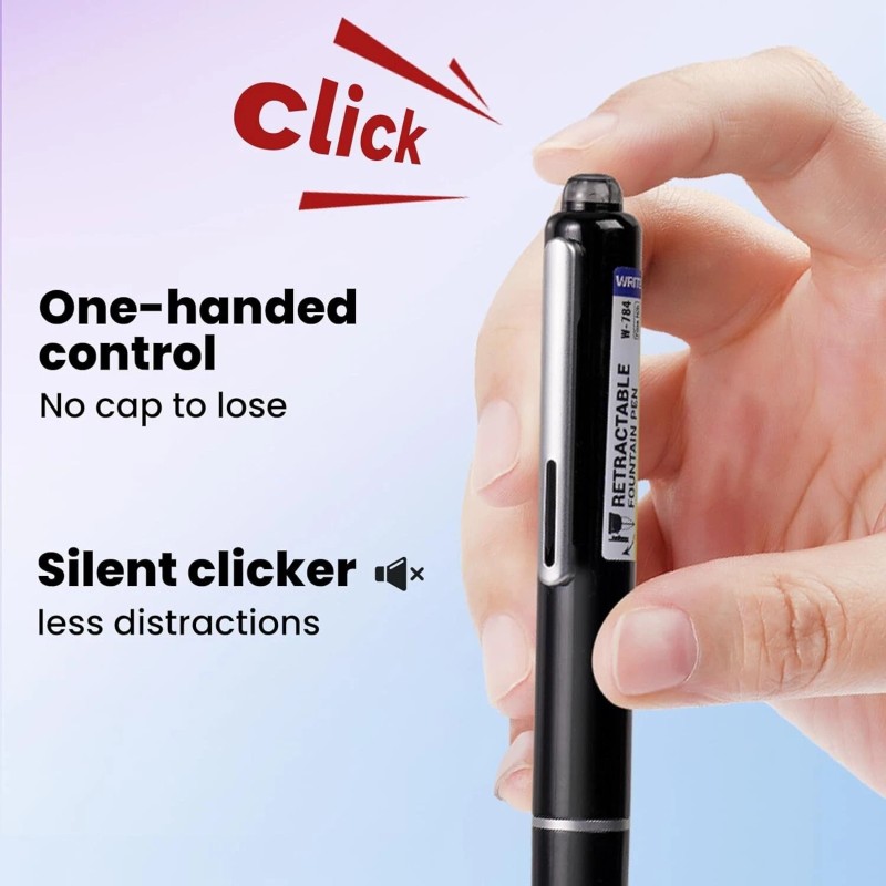 WRITECH Retractable Fountain Pen Set: Fine Nib Black Ink Pens