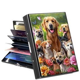 GYSYSQSH Metal Wallet for Women Men Girls, RFID Blocking Slim Aluminum Credit Card Holder, Mini Travel Wallet with Hard Shell, Lightweight ID & Business Card Case,Dog