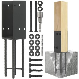 Wocepu 1 Pack Heavy Duty Stainless Steels U-Shape 4"x4"(Actual 3.5"x3.5") Wet Concrete Fence Post Holder, Psot Base, for Fence, Deck Railing, Pergola Wood Post Bracket Anchor (Dark Grey)