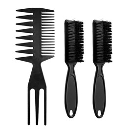 2 Black Beard Brushes with 1 Black Hair Comb, Soft Bristle Brush, Hairdressing Brush, Fade Brush, Men's Hair Brush, Hairdressing Accessories