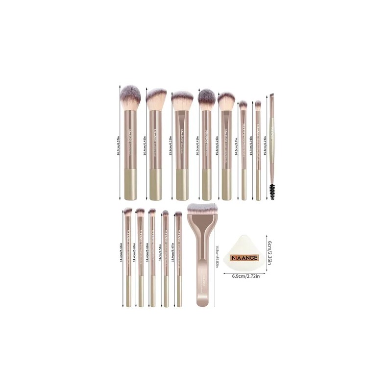 18 Brochas De Maquillaje Profesionales Alta Calidad Color Oro Pálido