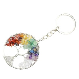 RAMGLYO Natural Gemstone Tree of Life Pendant Healing Stones Reiki Key Ring Keychain Decoration, a