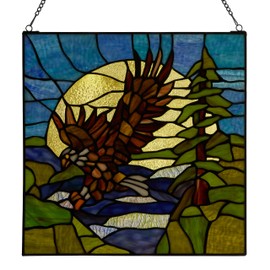 RIVER OF GOODS 14" H Bald Eagle Stained Glass Window Panel