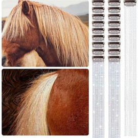 18 Pcs Horse Accessory Clip in Hair Extensions for Mane and Tail Tack Horse Stuff Pony Hair Tinsel for Real Horses Western Bride Horse Lover and Girls Birthday (Multicolor) - Colour: Silver