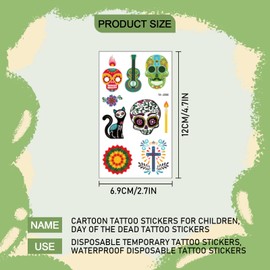 Waterproof Temporary Tattoos, 10 Sheets Temporary Tattoos Waterproof Cute Tattoo Stickers, Flower Skull Tattoos Stickers, Day of the Dead Skeleton Tattoos for Girls Boy Gift