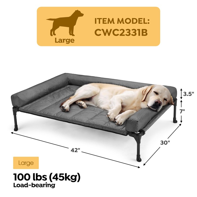 Veehoo Cooling Elevated Dog Bed + Waterproof Removable Pillow-Top Mat,