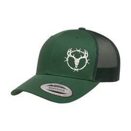 Love Sketches Deer Trucker Hats for Men & Women | Buck Deer Skull with a Circular Barbed Wire Frame | Mesh Trucker Hats