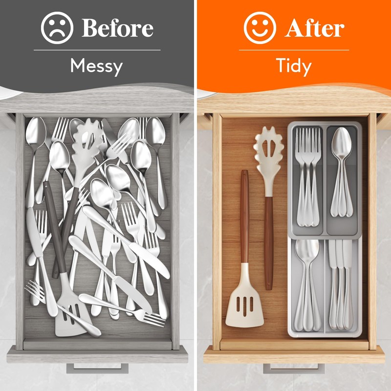 Lifewit Compact Silverware Organizer for Kitchen Drawer, Narrow Flatware Tray