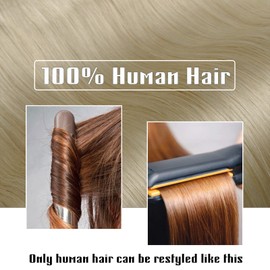 Benehair Clip in Hair Extensions Real Human Hair Blonde Clip in Human Hair Extensions 3/4 Full Head with 5 Clips 20 Inch One Piece Hair Clip in for Women with Thinning Hair(#60 Platinum Blonde, 20〃)