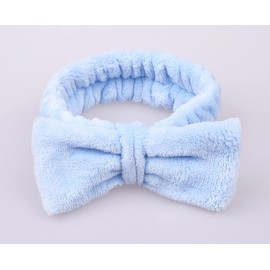 scicent Bowknot Spa Headband, Soft Coral Fleece Facial Makeup Hair Wrap Makeup Fluffy Headband for Women Girls Washing Face Skincare - Blue