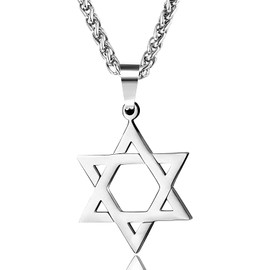 JeryWe Star of David Pendant Necklace for Men Women Stainless Steel Jewish Jewelry Hexagram Necklace 20" Silver