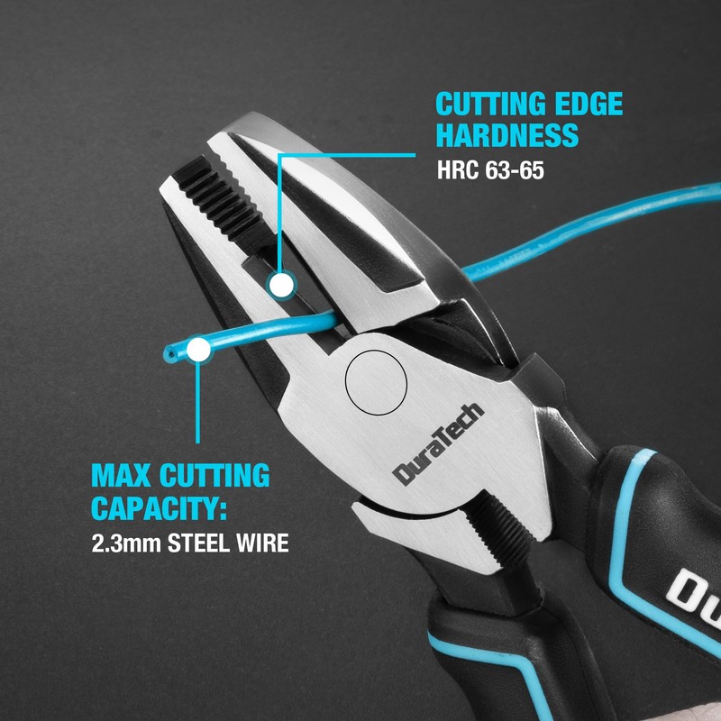 DURATECH 8" High Leverage Linemans Pliers, Cr-Ni Side Cutters, Linesman