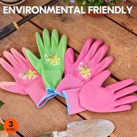 Vgo... 3 pairs Gardening Gloves Women, Utility Safety Working Gloves Ladies Latex Coating Dipping Gloves Anti Slip