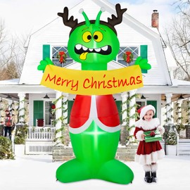 BRDJade 8FT Christmas Inflatable Outdoor Decoration, Inflatable Alien Christmas Blow Up Yard Decorations with Built-in LEDs Inflatable Christmas Decorations for Xmas Party Garden Yard Lawn Decor