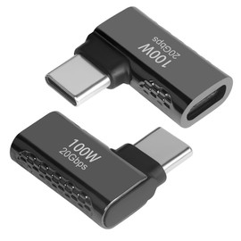 QIANRENON 20Gbps USB C 90°Angle Adapter, 100W USB3.2 Type C Male to Female Right Angle Connector, Support 8K Audio/Video, for Smartphone Tablet Steam Deck, Zn Alloy, Dark Silver, 2Pcs (Side Bend)