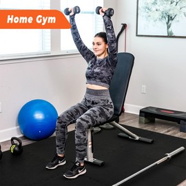 SUPERJARE 0.4 Inch Gym Flooring for Home Gym, 6 Tiles Gym Floor Mat with Heavy Duty Rubber Top, Interlocking Rubber Flooring Mats, 24" x 24" Workout Exercise Equipment Mats (24 sqft)