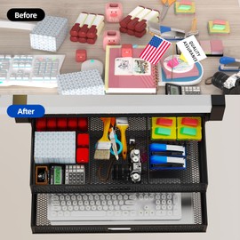 SRJZMLY Under Desk Drawer Organizer No Drill Metal Under Desk Storage Drawer Container 2 Slide Out Cabinet Drawer Suitable for Home And Office (Extra Large)