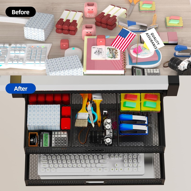 SRJZMLY Under Desk Drawer Organizer No Drill Metal Under Desk