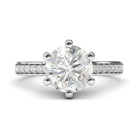 LANDA JEWEL Sterling Silver 2 Carat 6 Prong Simulated Diamond Engagement Ring with Side Stones, Sterling Silver, Created Diamond