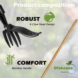 Ofakouss Weeder - Stand Up Weeder and Weed Puller ，Metal Long Handle/Stainless Steel Claw,Easily Remove Weeds Without Bending, Pulling, or Kneeling.