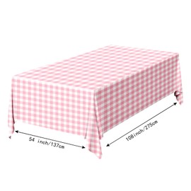FALIZIFU 2 Pack Pink Gingham Tablecloth 54 × 108 Inch Pink and White Checkered Table Cloth Plastic Rectangle Table Cover for Picnic Birthday Wedding Baby Shower Party Gingham Tablecloth Diaposable