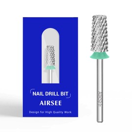 AIRSEE Tungsten Carbide Acrylic Nail Drill Bit Efile Electric File Machine Head Tip for Manicure Polishing Art Remove Gel 3/32" 2 Way Professional Tech Flat Top Tapered Barrel Coarse-C