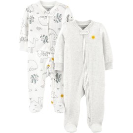 Simple Joys by Carter's - Paquete de 2 unidades, unisex, con cremallera de 2 vías, para dormir y jugar, animal/sol, 6-9 meses
