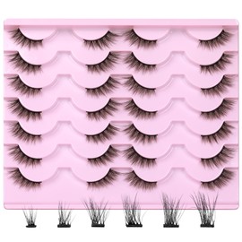 Newcally Corner Eyelashes Half Lashes 3/4 False Lashes DIY Natural Wispy 3D Faux Mink Eye Lashes Cat Eye Fluffy Cluster Fake Eyelashes 14 Pairs