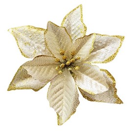 Christmas Tree Decorations Clearance 12 Pack Gold Xmas Glitter Poinsettia Artificial Flowers Christmas Ornaments