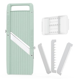 Vollum Narrow Mandoline Slicer for Kitchen – Professional Slicer Vegetable Cutter Japanese Mandoline Slicer with Interchangeable Stainless Steel Blades – Food Manual Slicer Handheld Mandoline Slicer